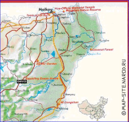 mapa de Hainan em ingles