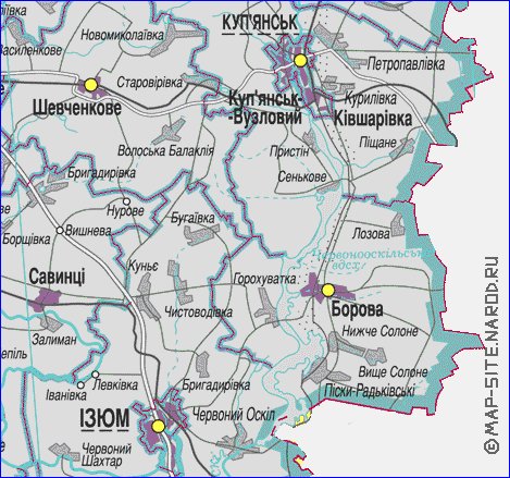 Administratives carte de Oblast de Kharkov de la langue ukrainienne