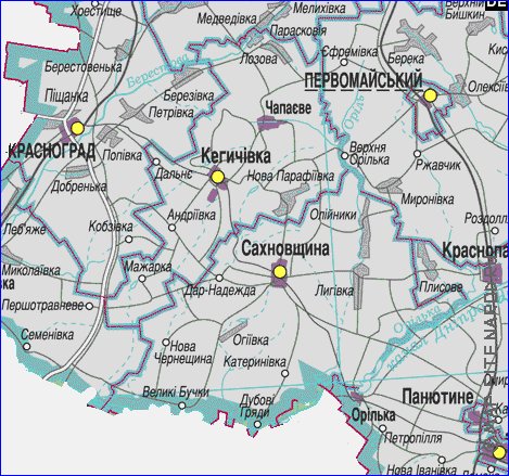 Administratives carte de Oblast de Kharkov de la langue ukrainienne