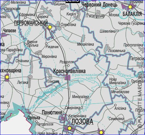 Administrativa mapa de Kharkiv do idioma ucraniano