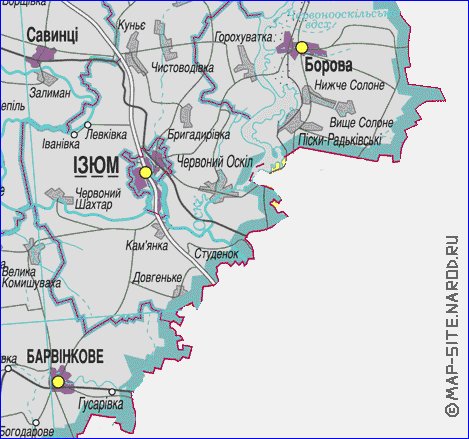 Administratives carte de Oblast de Kharkov de la langue ukrainienne