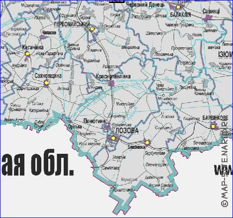 Administrativa mapa de Kharkiv do idioma ucraniano