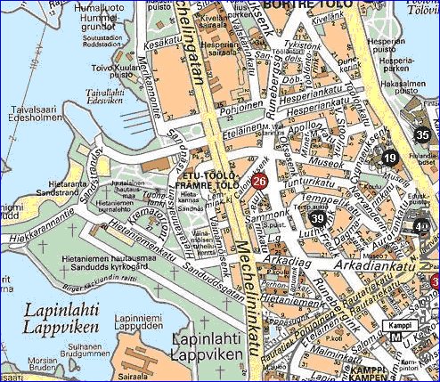 carte de Helsinki en langue finlandaise