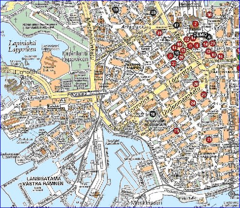 mapa de Helsinquia em finlandesa