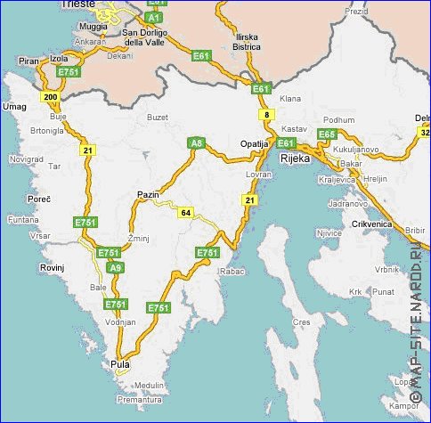 mapa de de estradas Croacia em ingles