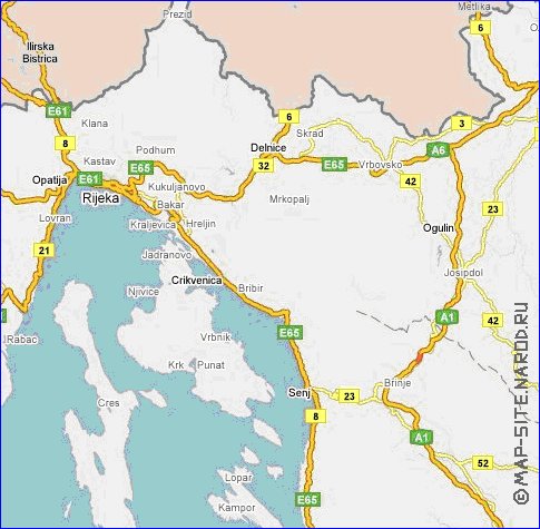 carte de des routes Croatie en anglais