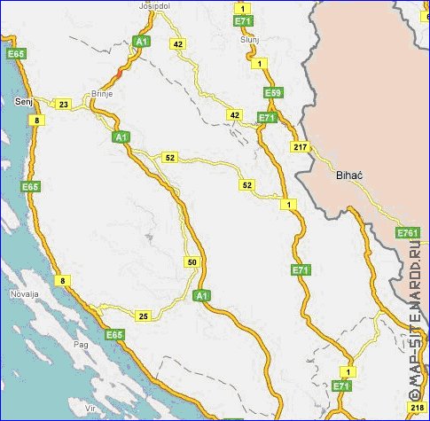 mapa de de estradas Croacia em ingles