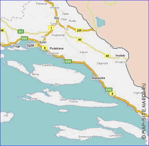 carte de des routes Croatie en anglais