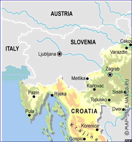 Fisica mapa de Croacia em ingles