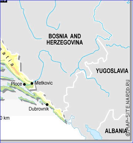 Physique carte de Croatie en anglais