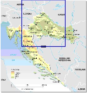 Physique carte de Croatie en anglais