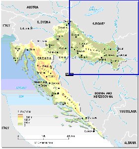 Physique carte de Croatie en anglais