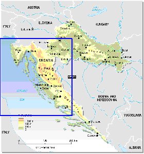 Physique carte de Croatie en anglais