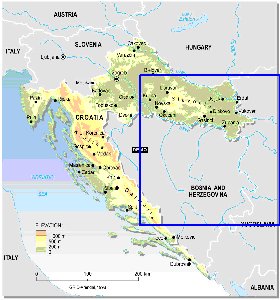 Physique carte de Croatie en anglais