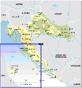 Physique carte de Croatie en anglais