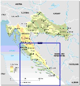 Physique carte de Croatie en anglais