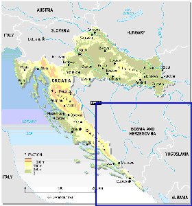 Physique carte de Croatie en anglais