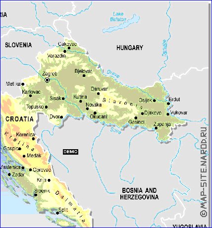 Fisica mapa de Croacia em ingles