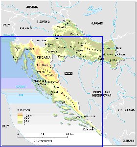 Physique carte de Croatie en anglais