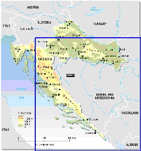 Physique carte de Croatie en anglais